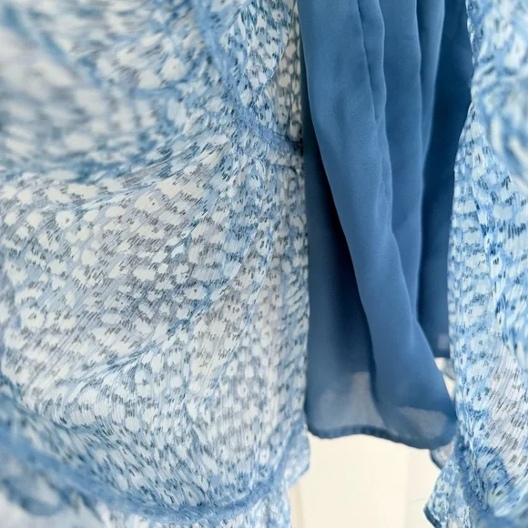 Lovestitch Sheer Floral Bishop Sleeve Ruffle Tier Mini Dress Light Blue Size S - Picture 8 of 12